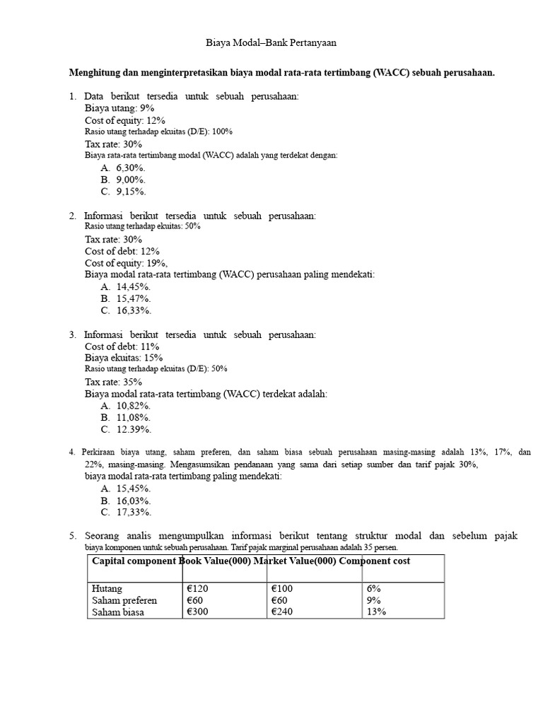 Menghitung Biaya Modal Rata-Rata Tertimbang (WACC) | PDF