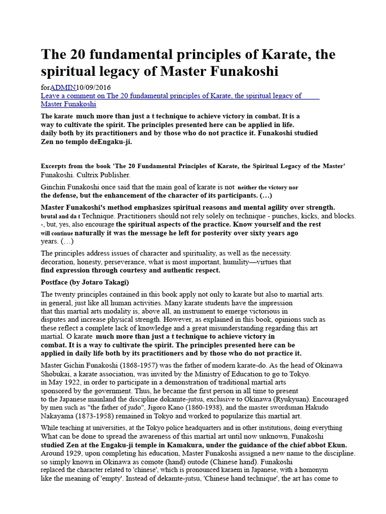 20 Principles of Karate by Funakoshi | PDF | Karate | Nāstika
