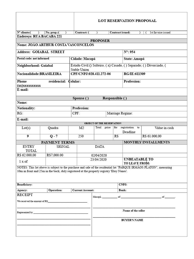 Lot Reservation Proposal | PDF | Business