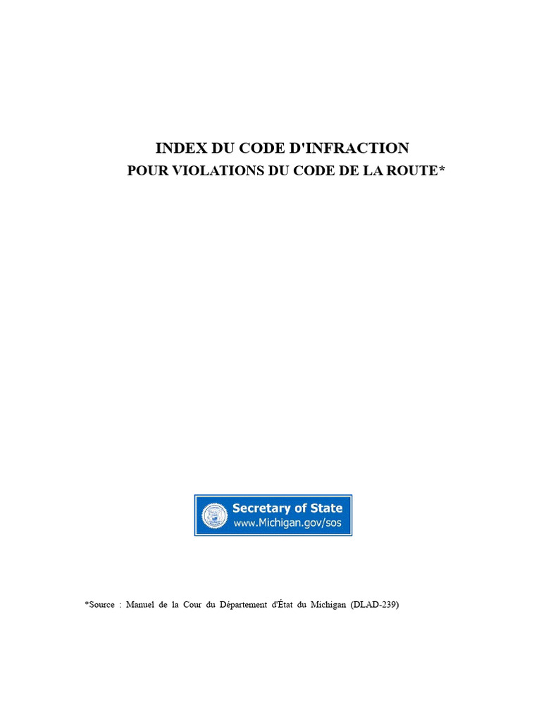 Codes d'infraction routière au Michigan | PDF