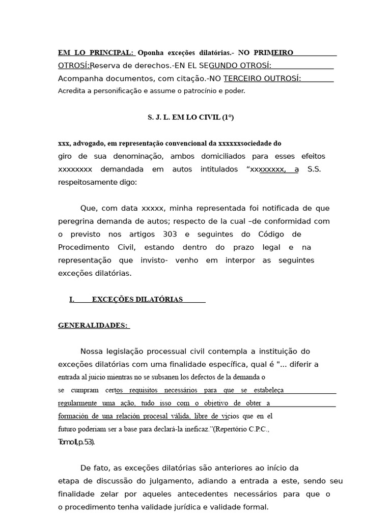 Exceções Dilatórias no Processo Civil | PDF | Processo civil | Ação ...