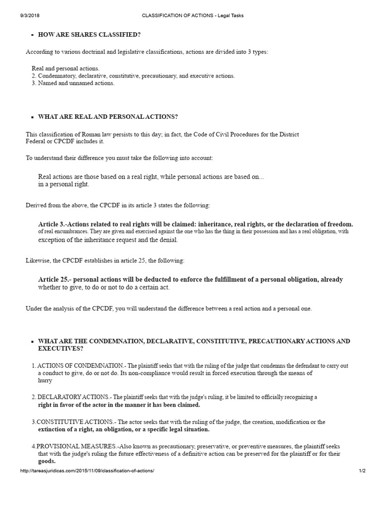 Legal Actions Classification Explained | PDF | Common Law | Justice
