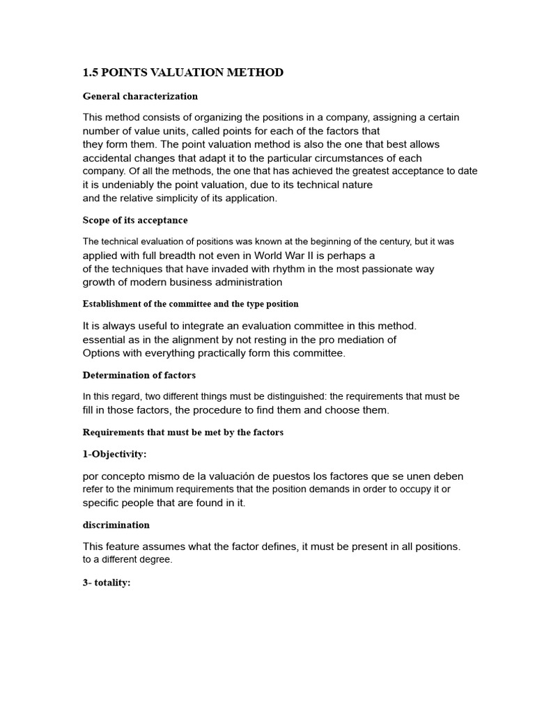Point Valuation Method for Job Evaluation | PDF | Real Estate Appraisal ...