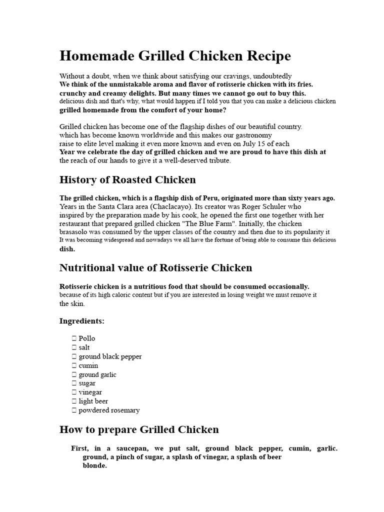 Grilled Chicken Recipe | PDF | Grilling | French Fries