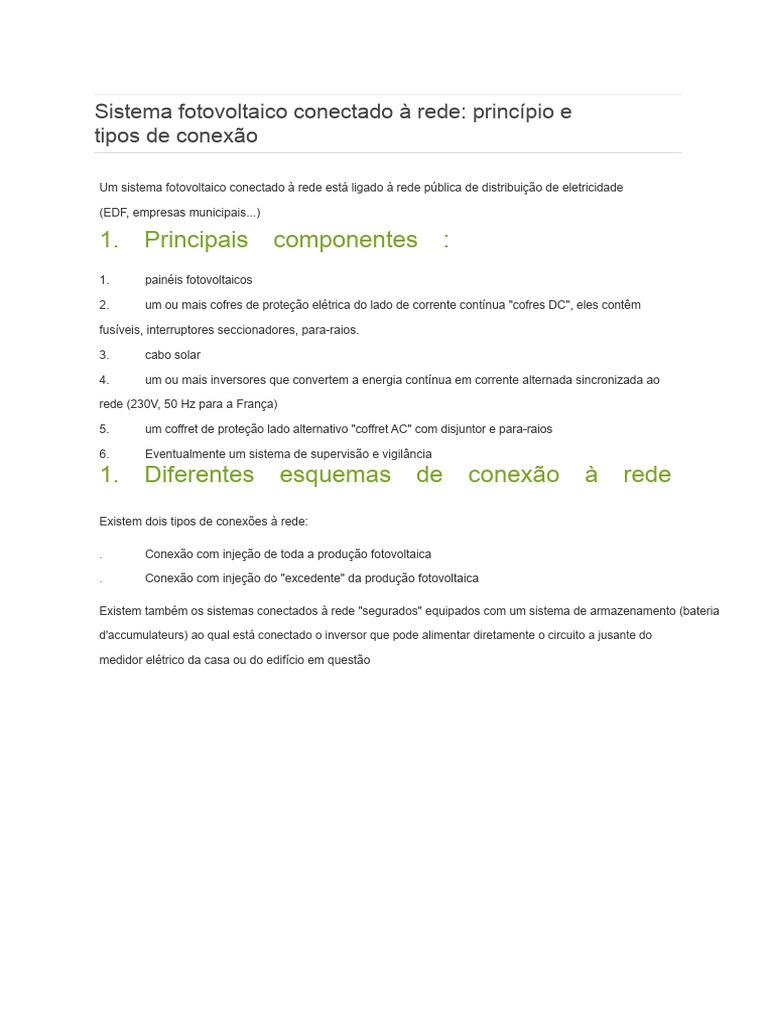 Sistema Fotovoltaico Conectado à Rede | PDF | Fotovoltaica | Conector ...