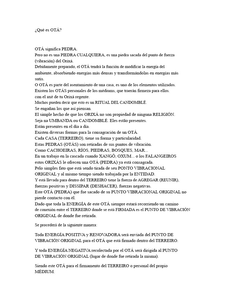 Significado y función del OTÁ en rituales | PDF