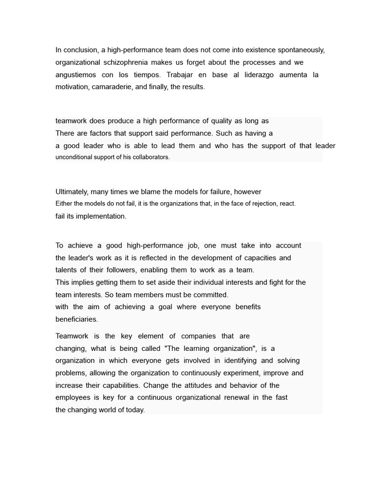 Conclusion of High-Performance Teams | PDF