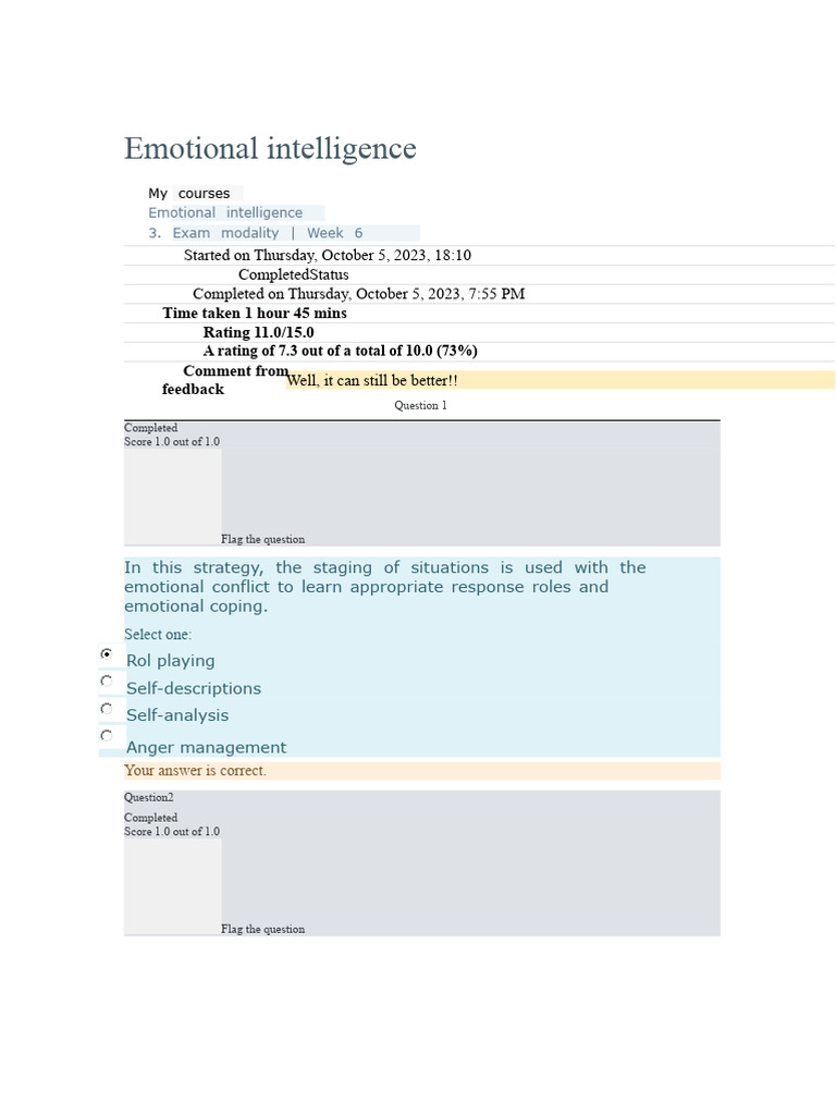 Emotional Intelligence Course Assessment | PDF | Emotional Self ...