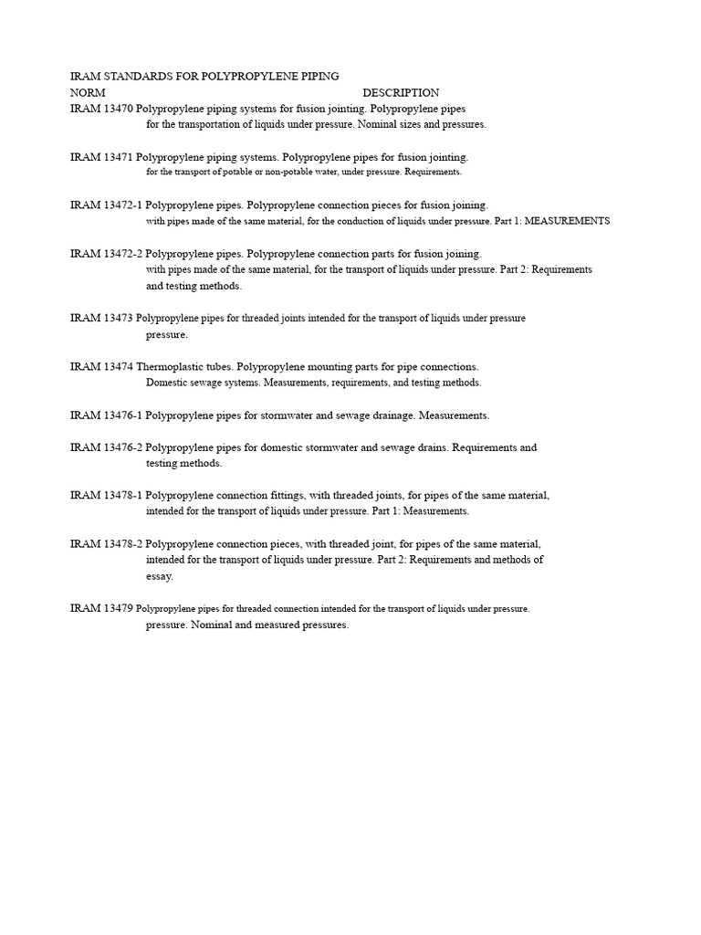 IRAM Standards for Polypropylene Piping | PDF
