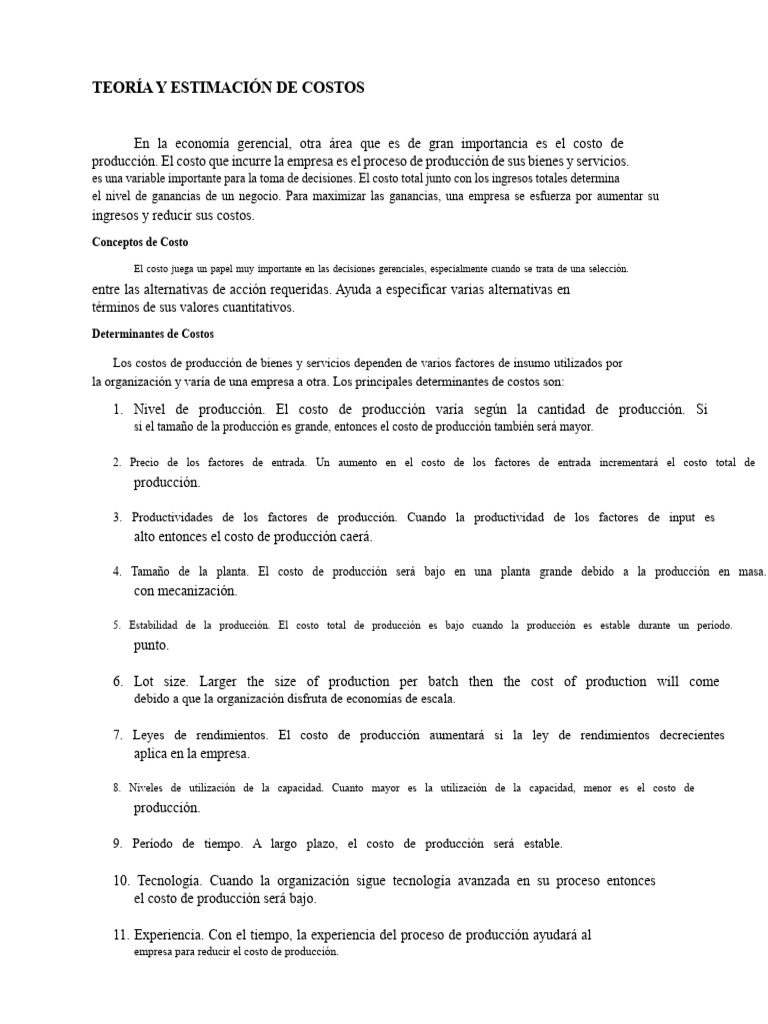 Teoría y Estimación de Costos Empresariales | PDF | Costo | Costo marginal