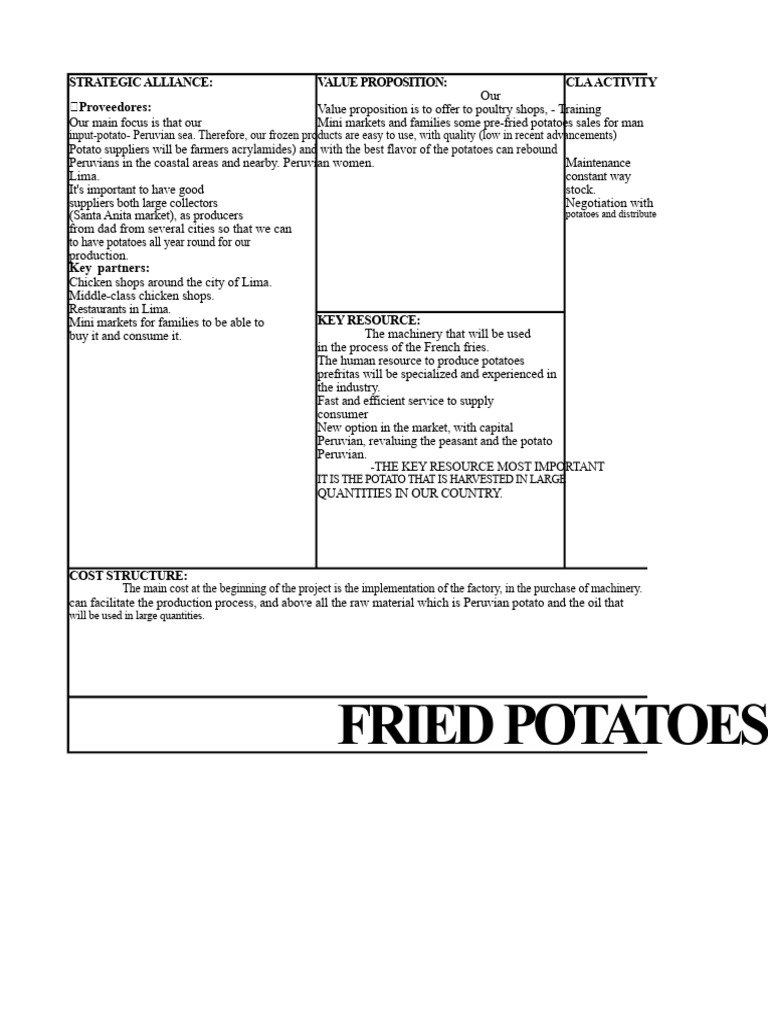 Business Plan - Canvas French Fries | PDF | Potato | Sales