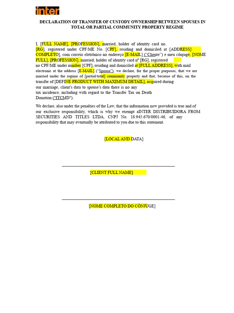 declaration of transfer between spouses | PDF