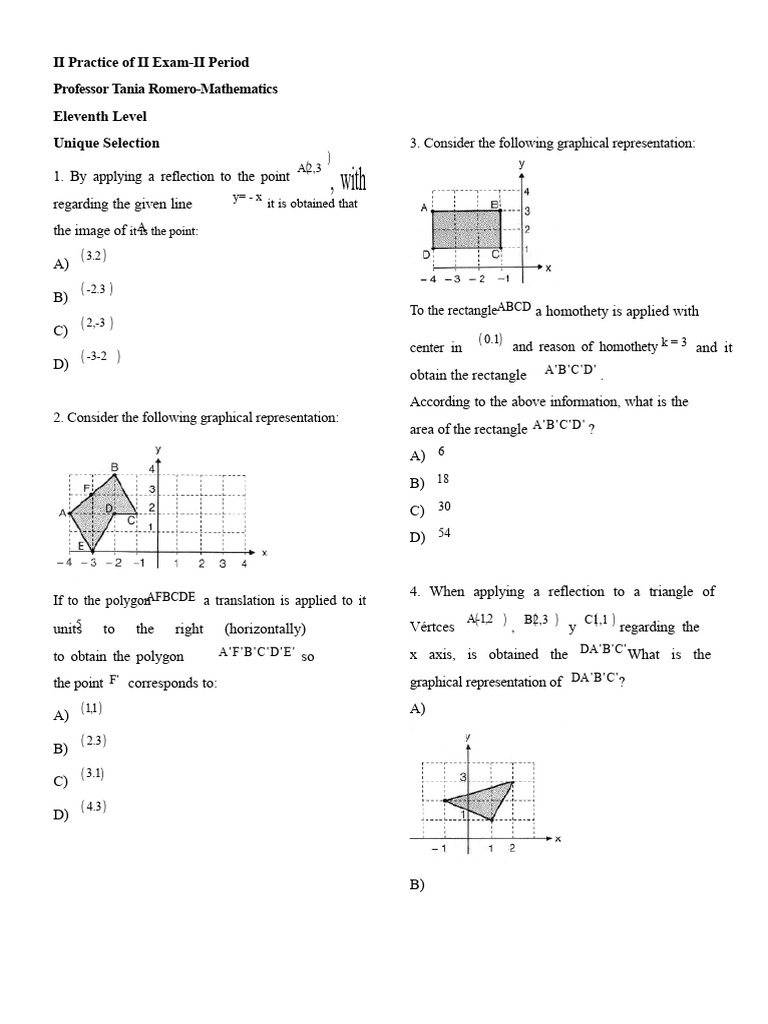 Geometric Transformations Practice Exam | PDF | Cartesian Coordinate ...