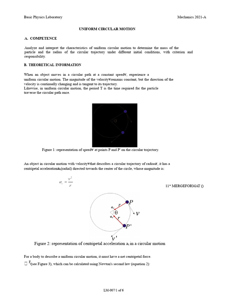 Uniform Circular Motion Experiment Guide | PDF | Acceleration | Force