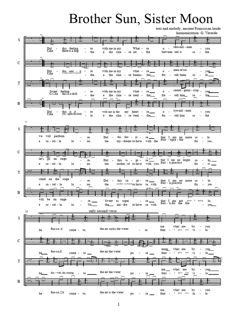 Brother Sun, Sister Moon Lyrics | PDF