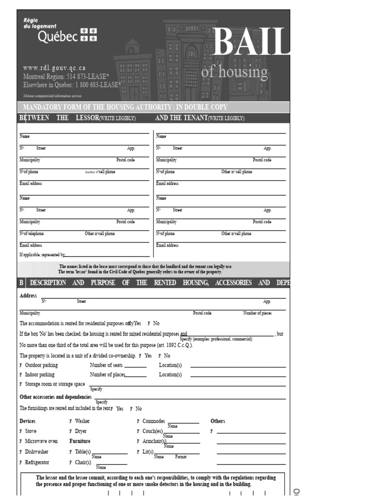 Quebec Residential Lease Agreement Form | PDF | Lease | Leasehold Estate