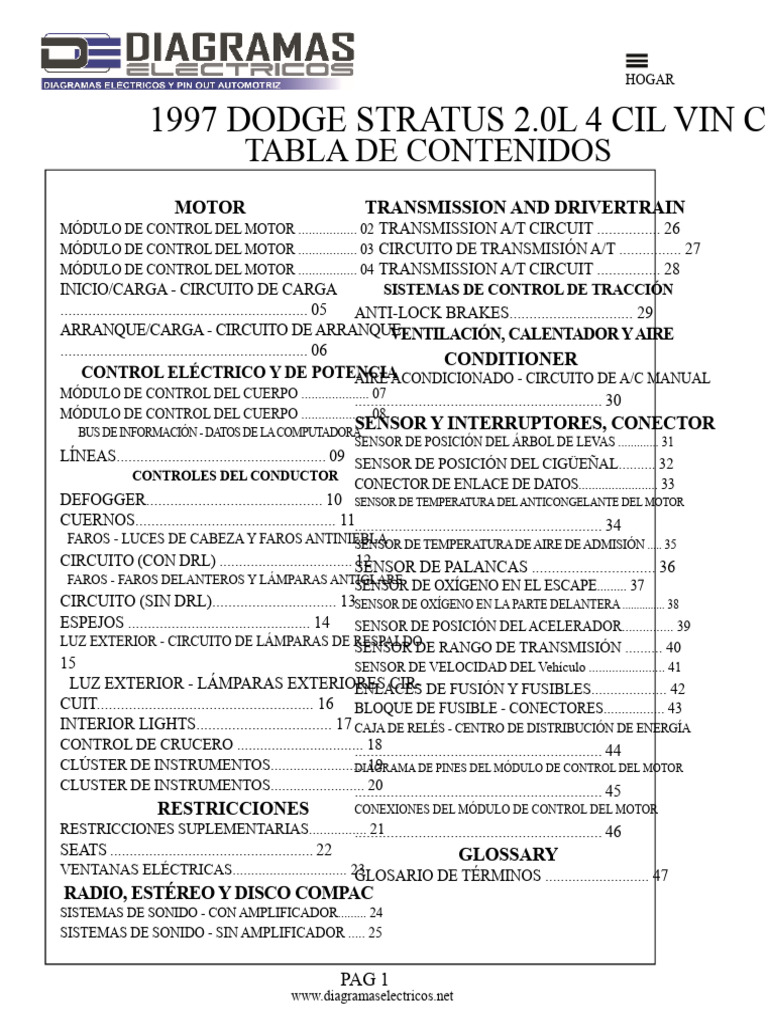 Manual Eléctrico Dodge Stratus 1997 | PDF | Vehículo de motor ...