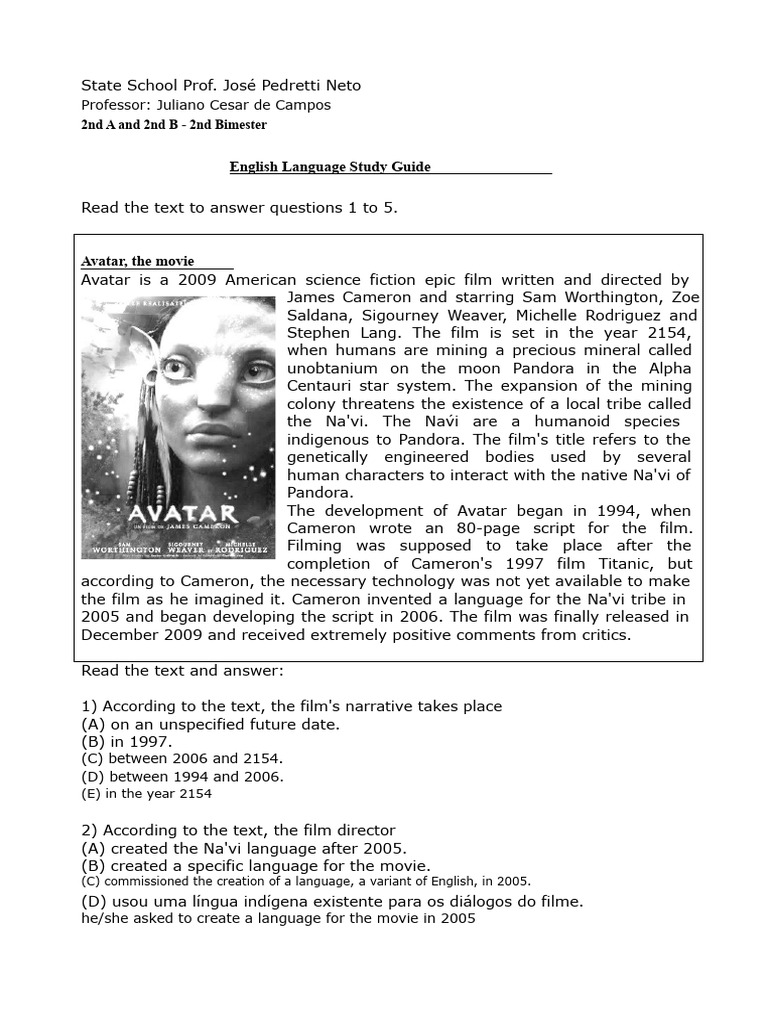 Avatar Movie Study Guide for Students | PDF | Avatar (2009 Film)