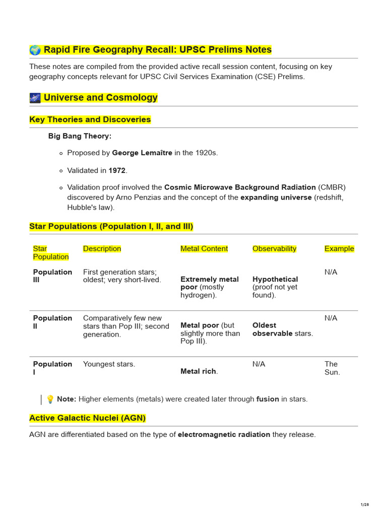 UPSC Geography Recall Notes | PDF | Solar System | Troposphere