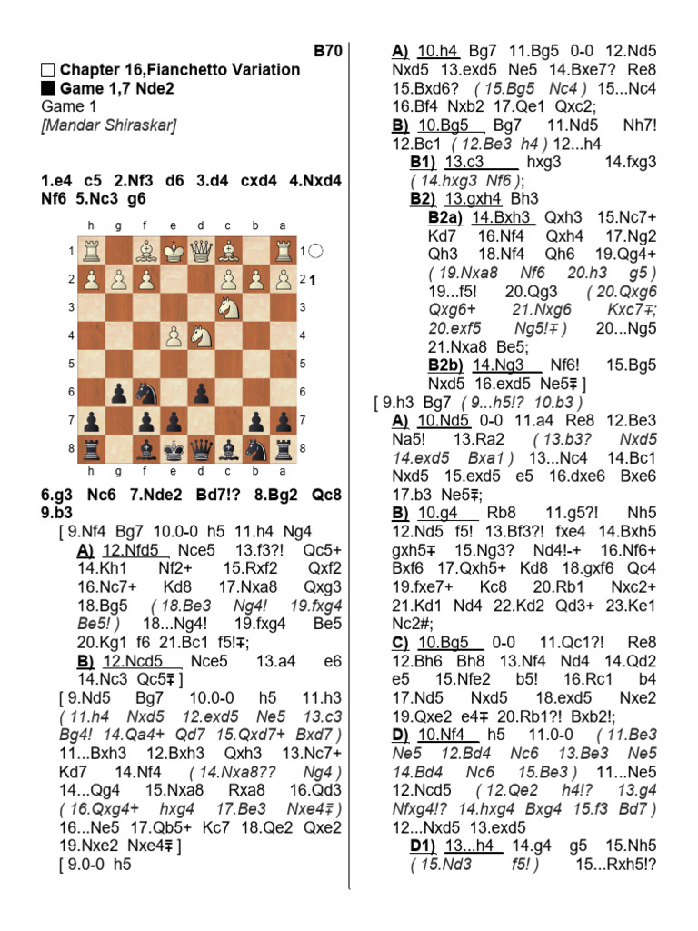 Fianchetto Variation: Game 1 Analysis | PDF | Chess | Chess Theory
