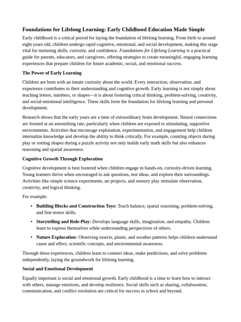 Early Childhood Learning Foundations | PDF | Learning | Creativity