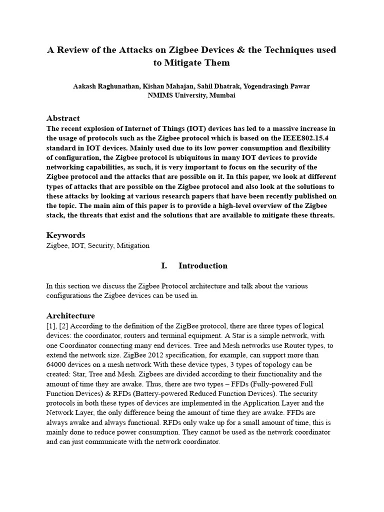 Zigbee Device Security: Attacks & Solutions | PDF | Computer Network ...