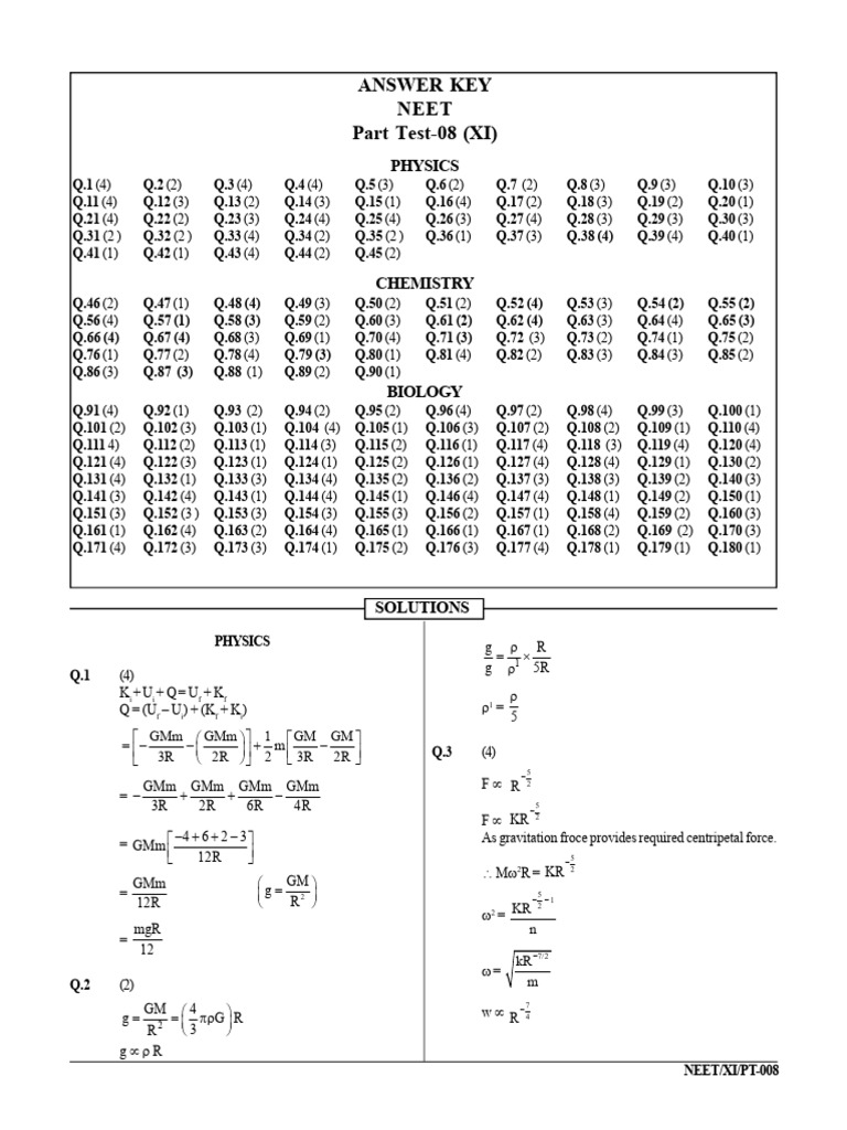 NEET Physics Part Test 08 Solutions | PDF | Waves | Silicon Dioxide