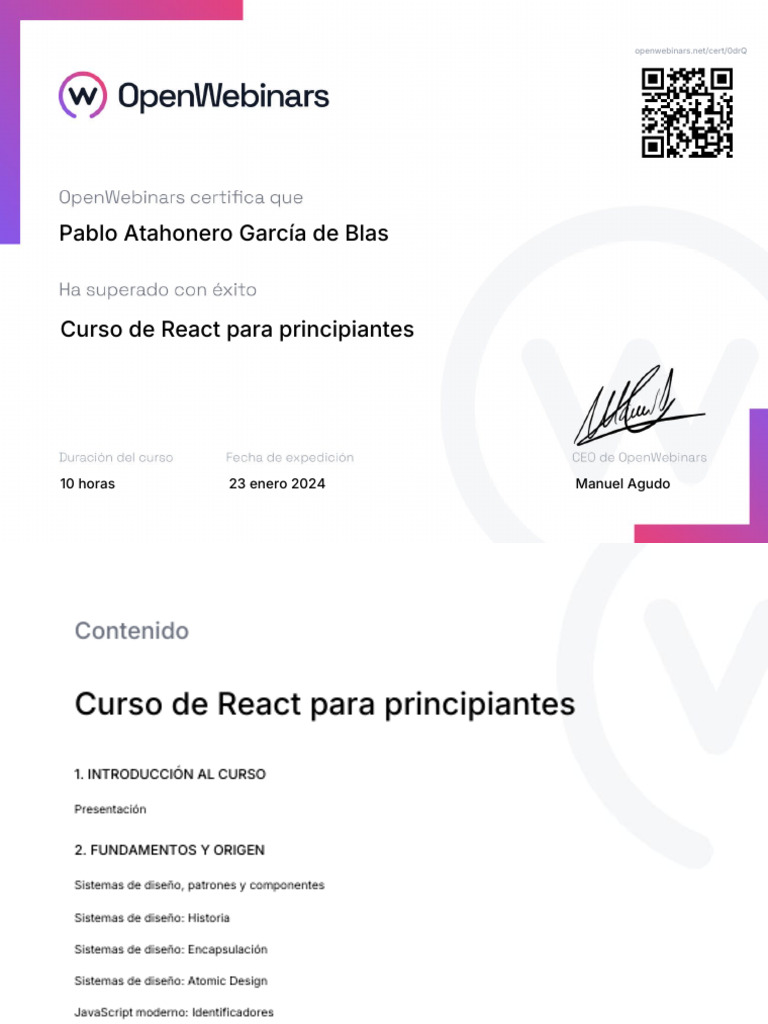 Certificado Curso de React para Principiantes | PDF