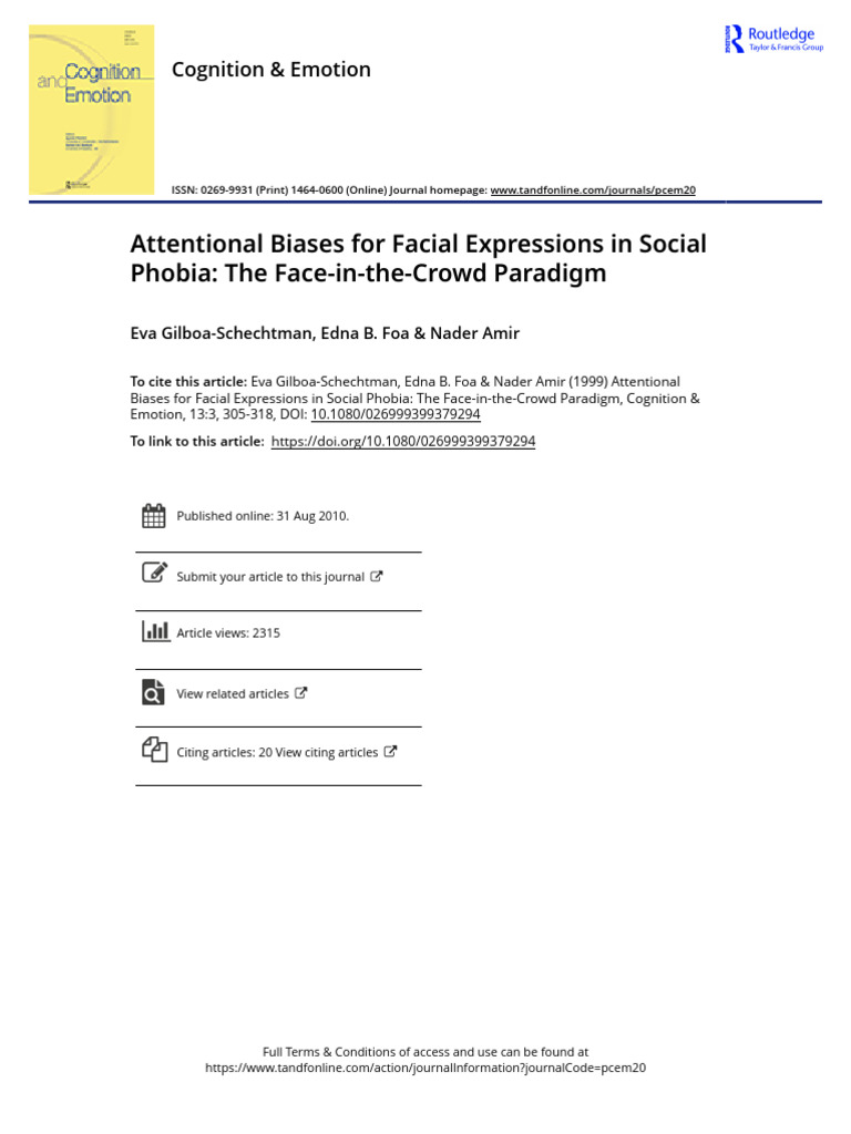Attentional Biases For Facial Expressions in Social Phobia The Face-in ...