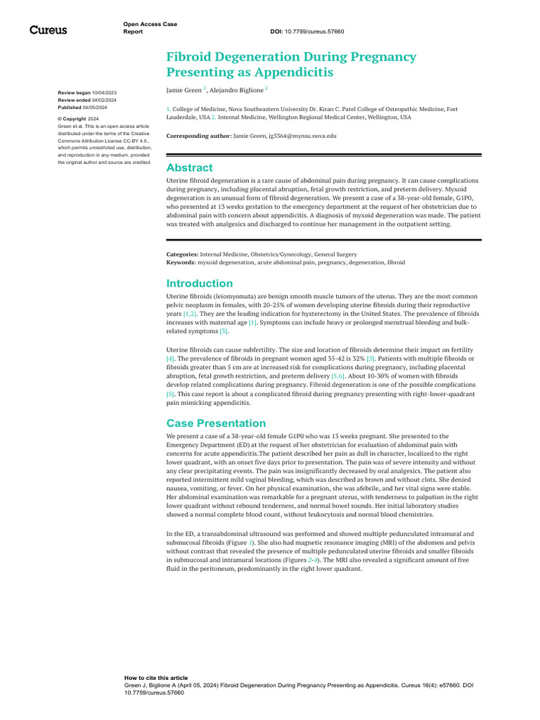Fibroid Degeneration Mimicking Appendicitis | PDF | Pregnancy ...