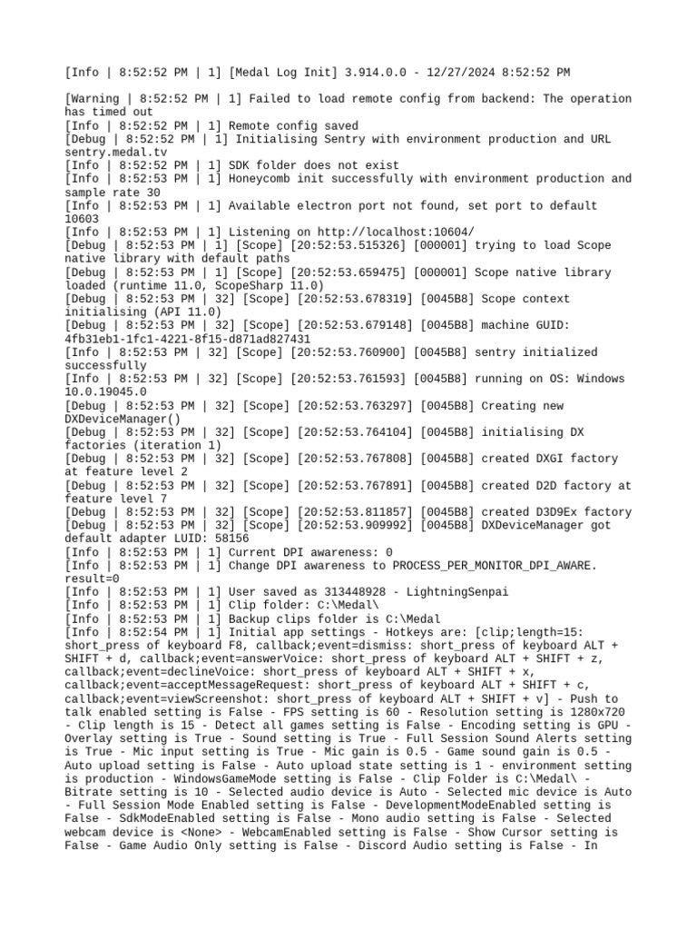 Medal App Initialization Log 3.914.0.0 | PDF | Computing | Computer ...