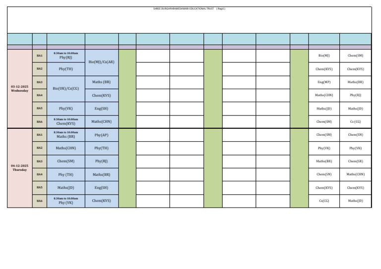 II PUC Science Time Table 2025 | PDF