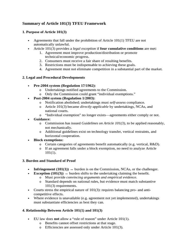 Article 101(3) TFEU Legal Framework Summary | PDF | Sustainability ...