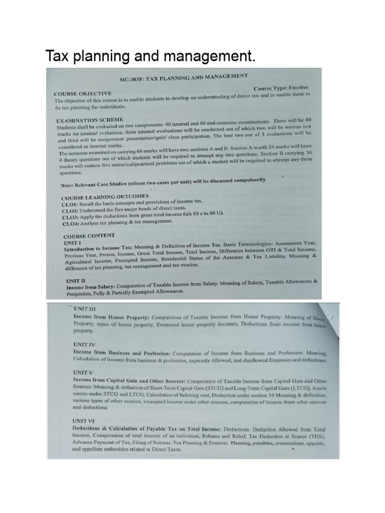 Income Tax Planning and Management Guide | PDF | Taxes | Tax Deduction