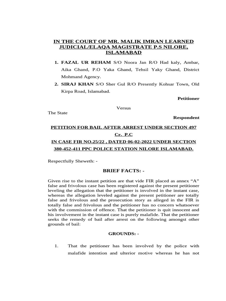 Bail Petition for FIR 25/22 & 220/22 | PDF | Bail | Arrest