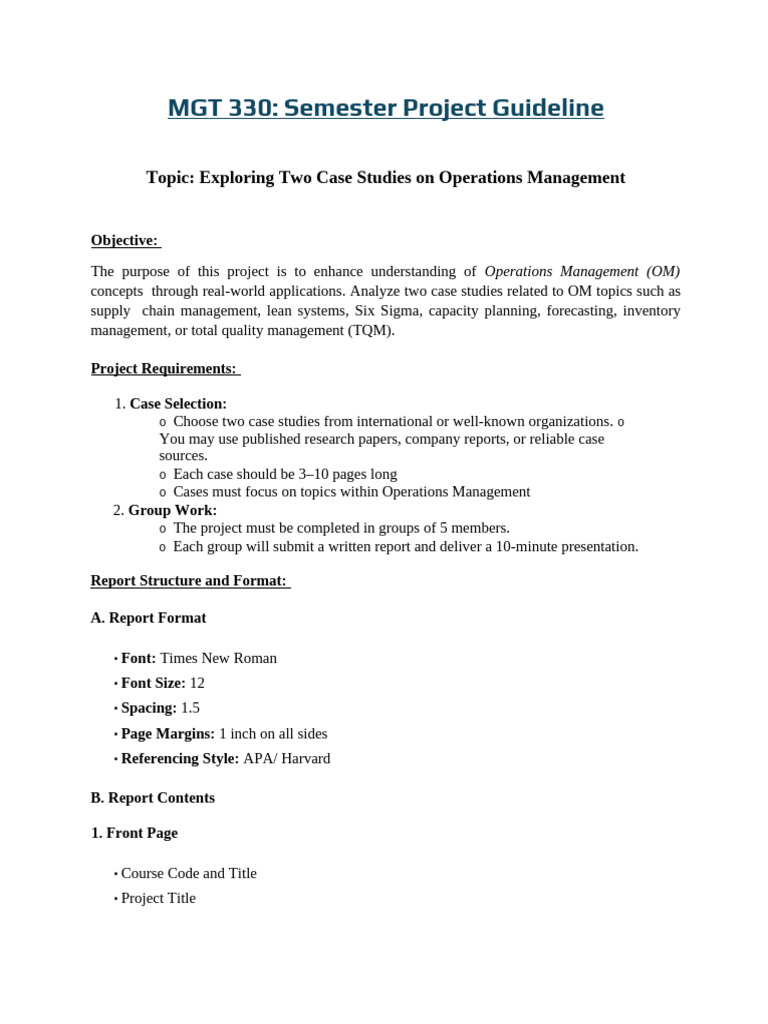 Operations Management Case Study Project | PDF