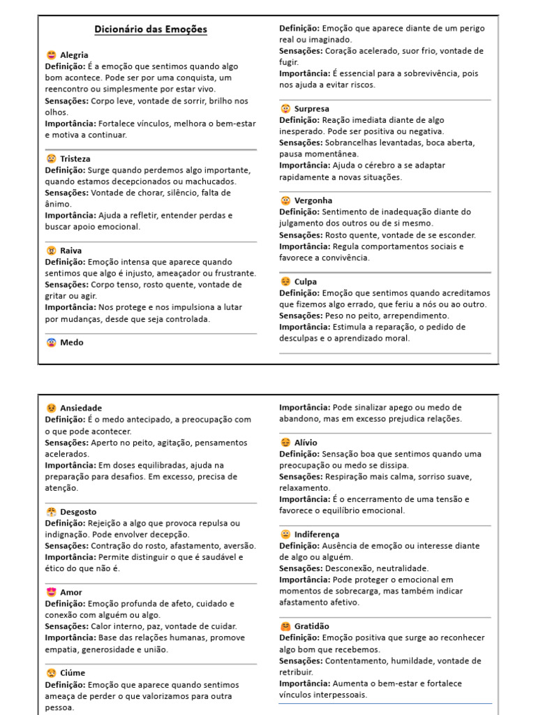 Dicionário das Emoções: Definições e Importância | PDF | Emoções ...
