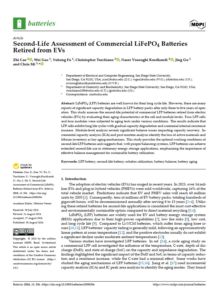 Second-Life Potential of Retired LFP Batteries | PDF | Electric Vehicle ...