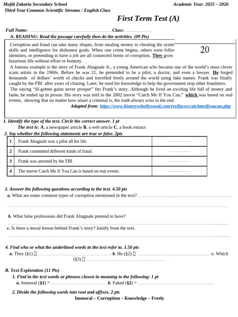 1st Term Test by Teacher Ihssane | PDF | Smuggling | Misconduct