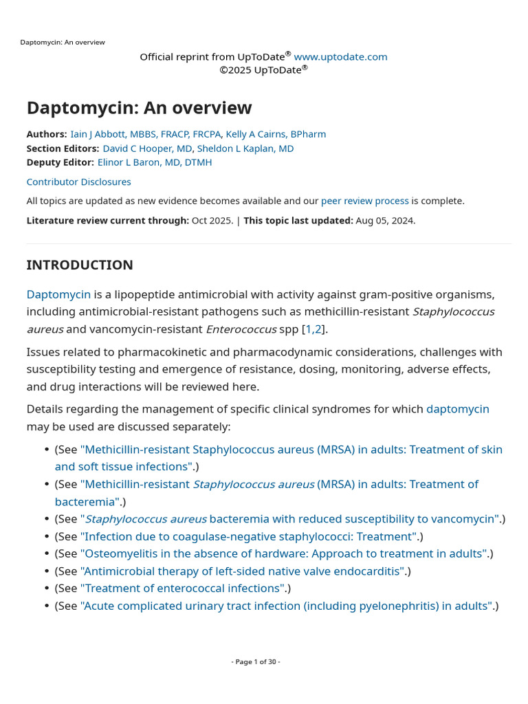Daptomycin Overview and Resistance Insights | PDF | Staphylococcus ...