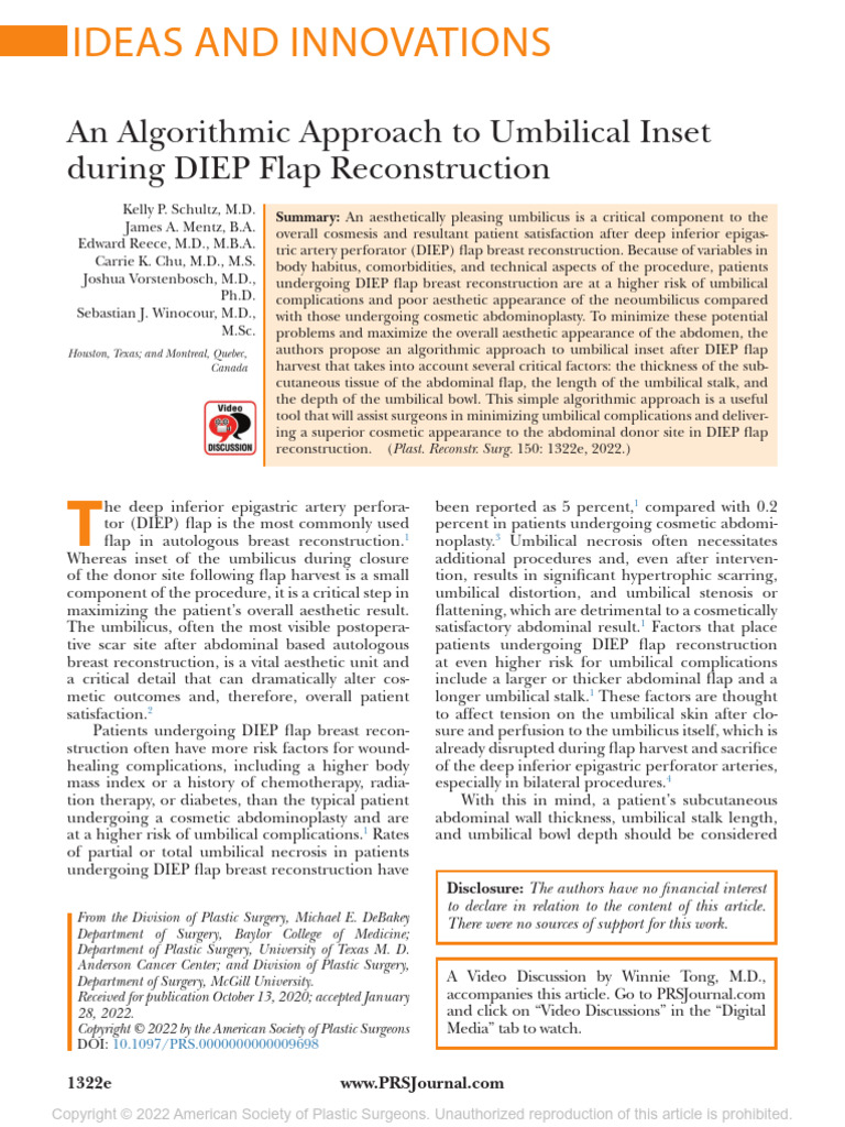 An Algorithmic Approach To Umbilical Inset During DIEP Flap ...