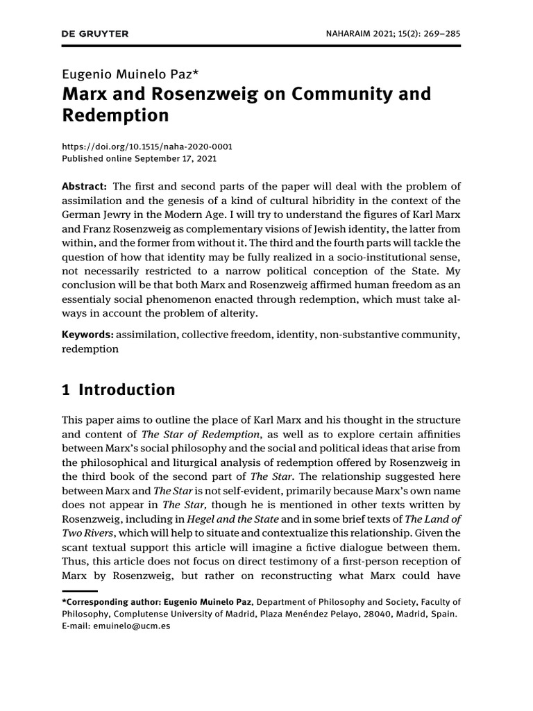 Marx and Rosenzweig On Community and Redemption | PDF | Liberal Arts ...