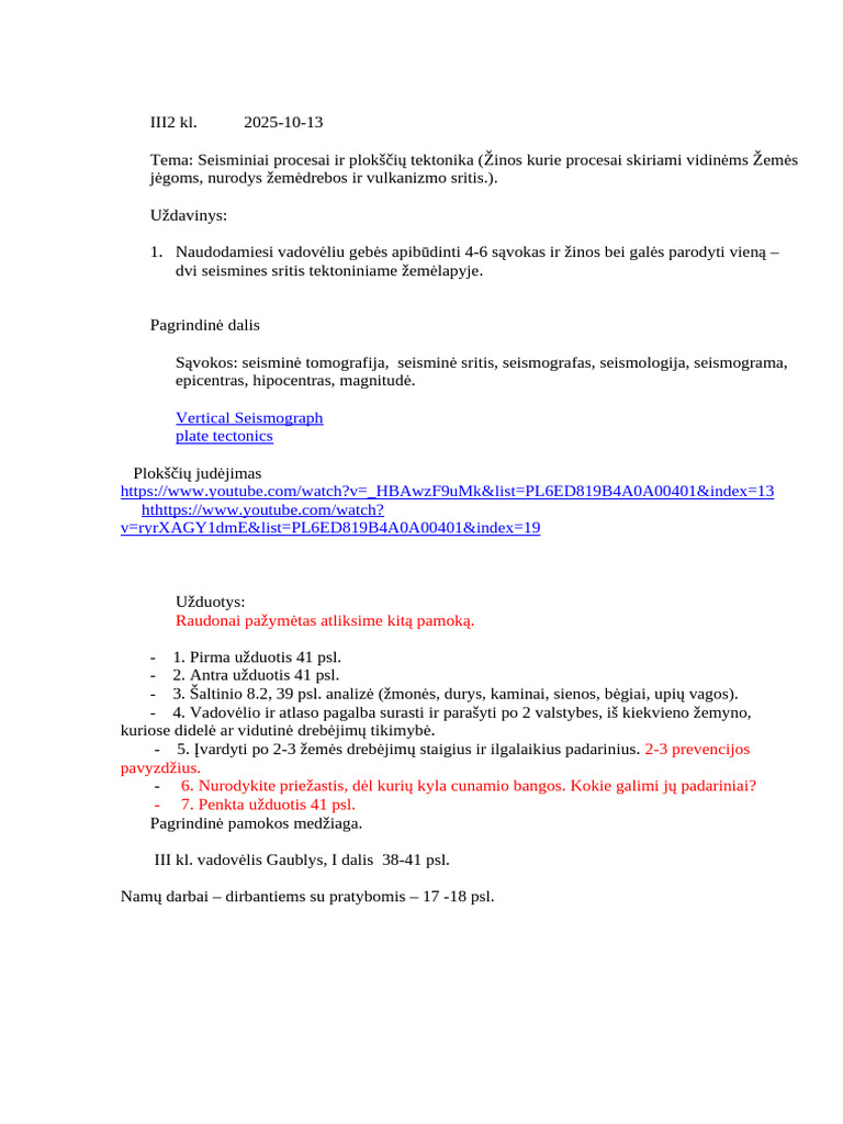 Iii2 Seisminiai Procesai Ir Ploksciu Tektonika 2025-10-13 | PDF