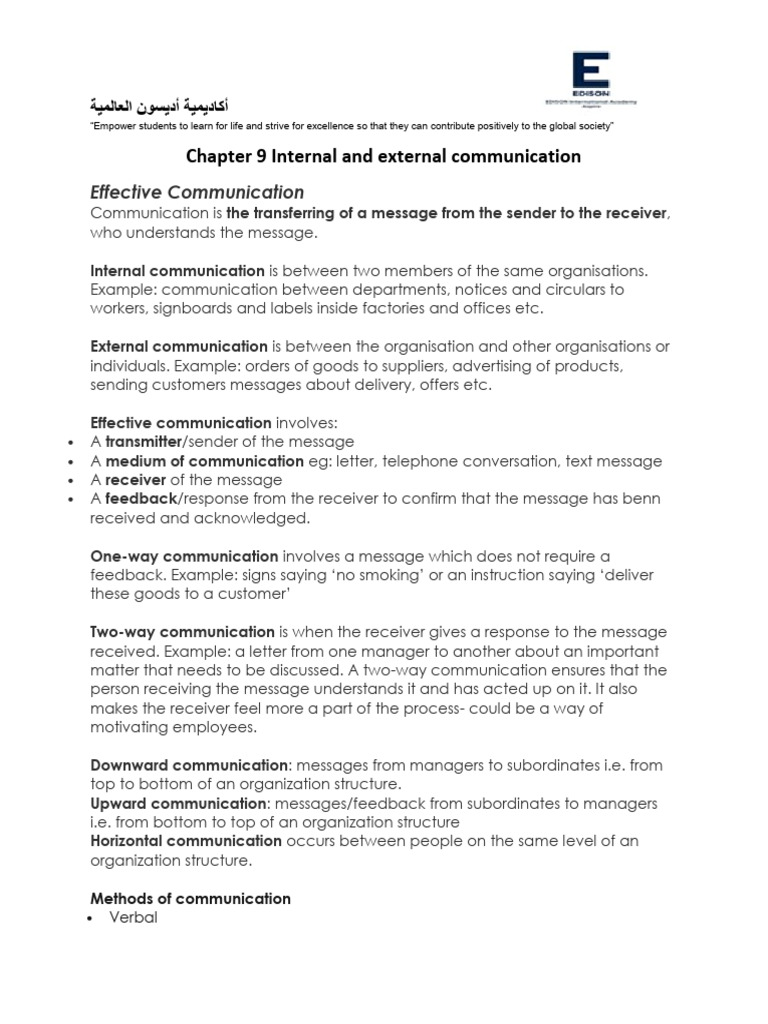 Chapter 9 - Internal and External Communication | PDF | Communication ...