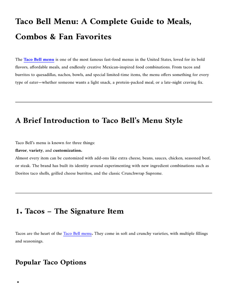 Taco Bell Menu | PDF | Burrito | Taco