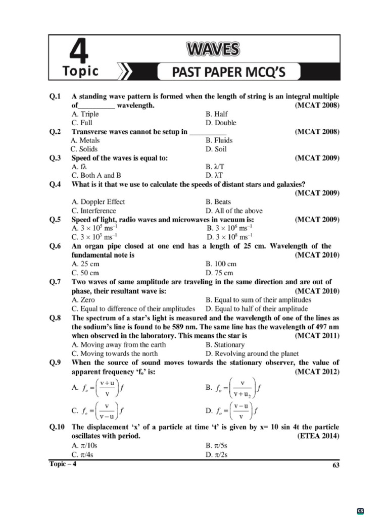 Wave Past MCQ 2010-2024 | PDF
