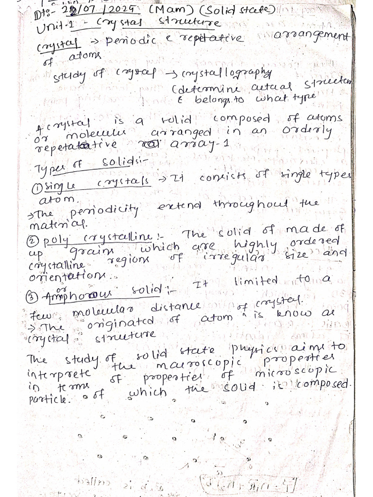 Unit (1) Solid State Physics | PDF