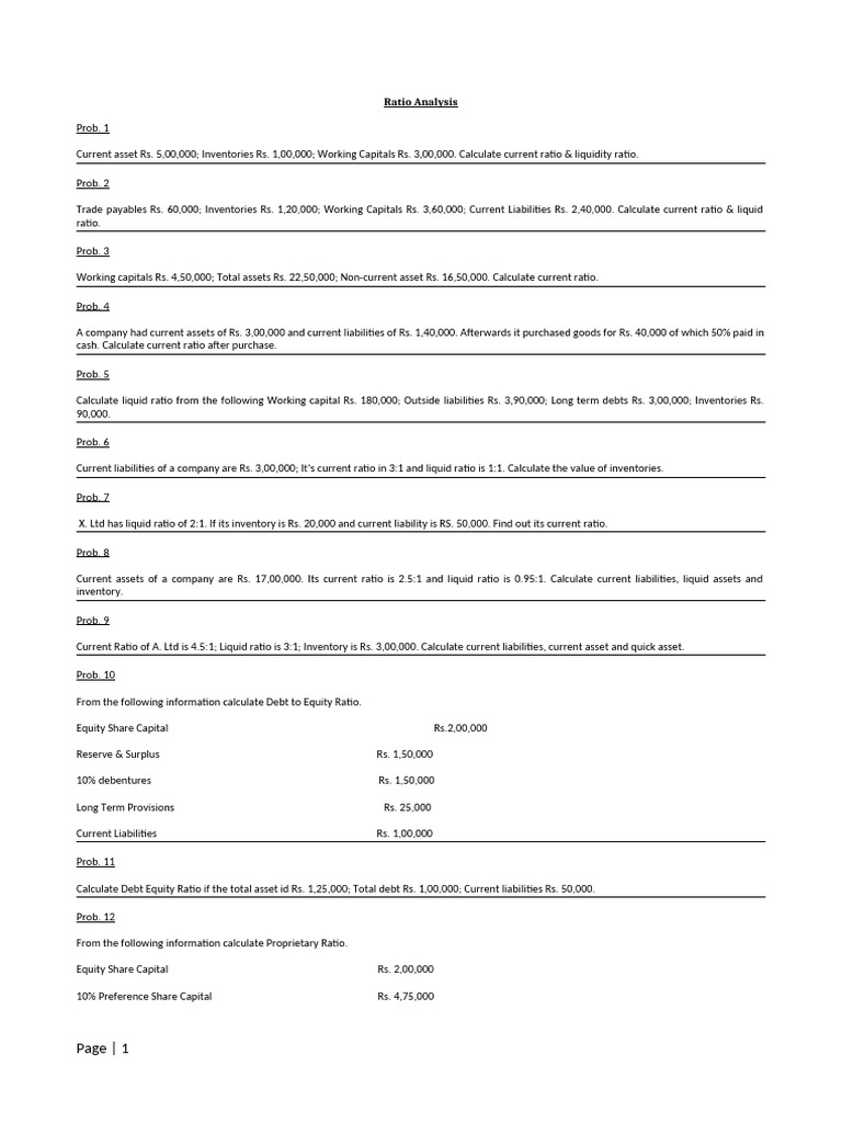 Ratio Analysis Problems and Solutions | PDF | Equity (Finance) | Revenue