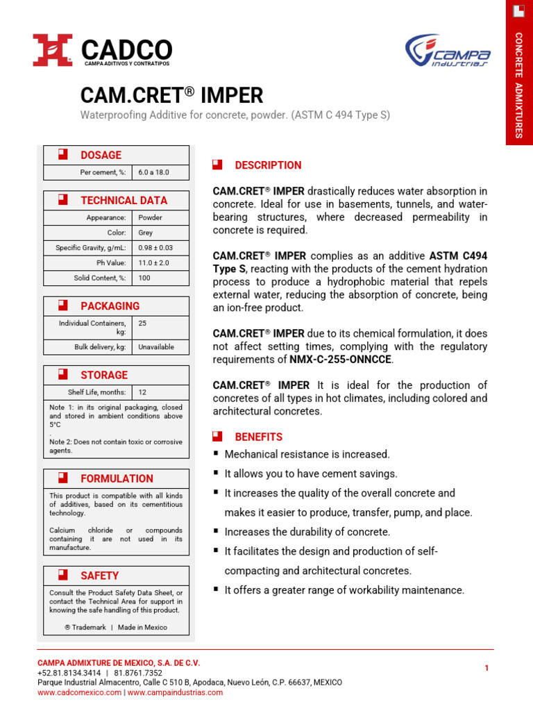 Waterproofing Concrete Additive Guide | PDF | Concrete | Cement