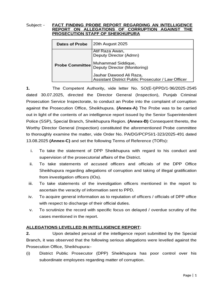 Probe Report by M Siddique-Amended | PDF | Prosecutor | Police